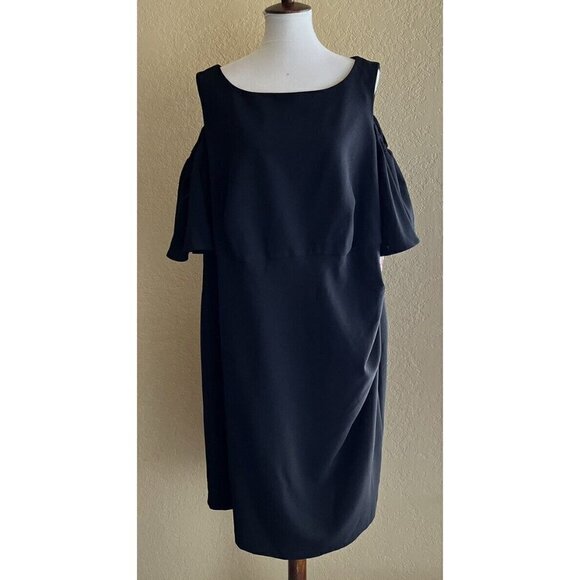 Eliza J Womens Plus Black Cold Shoulder Ruffle Sheath Dress Size 22W - Picture 10 of 11